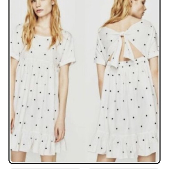 Zara Dresses & Skirts - 2/25 Zara Polka Dot Flounce Hem Mini Baby Doll White Dress with black dots bow